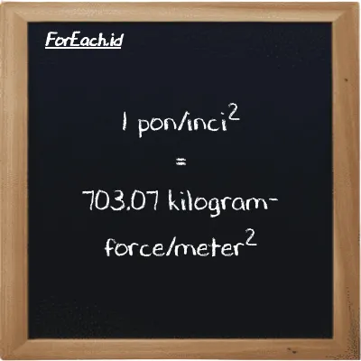 1 pon/inci<sup>2</sup> setara dengan 703.07 kilogram-force/meter<sup>2</sup> (1 psi setara dengan 703.07 kgf/m<sup>2</sup>)